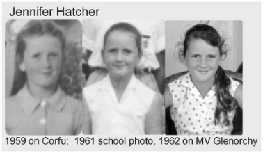 Jennifer Hatcher in 1959,1961, 1962, on SS Corfu and MV Glenorchy