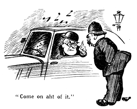 cartoon of policeman inspecting man in car and saying Come out