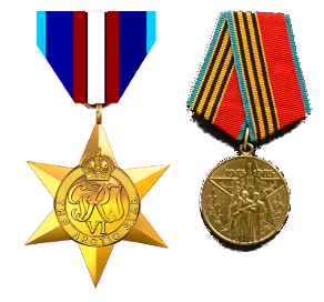 PQ18 medals: from the UK the Arctic Star awarded 2013; and from Russia awarded 1985